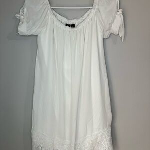 White Off-Shoulder Dress with Lace Hem